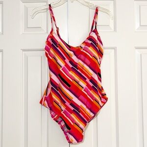 CATALINA Colorful Red, Orange, Striped One Piece Swimsuit. Size Medium (8/10)